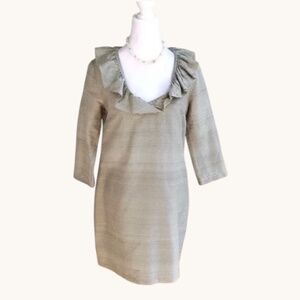 Devon Baer Dress Silk Ruffle Olive Green Stripe (S)